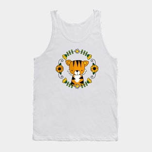 Cute little tiger in a flower wreath Tank Top